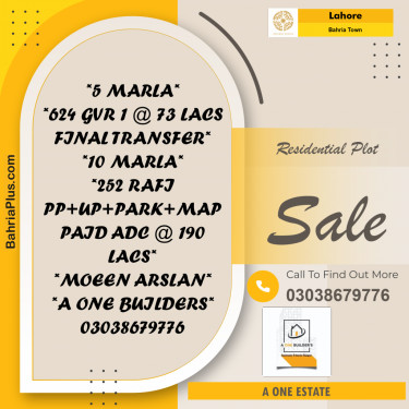 Residential Plot for Sale in Bahria Town, Lahore - (BP-187704)