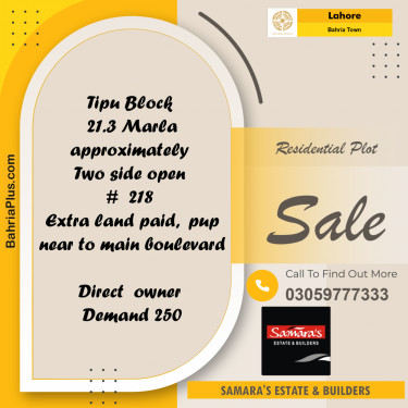 Residential Plot for Sale in Bahria Town, Lahore - (BP-187823)