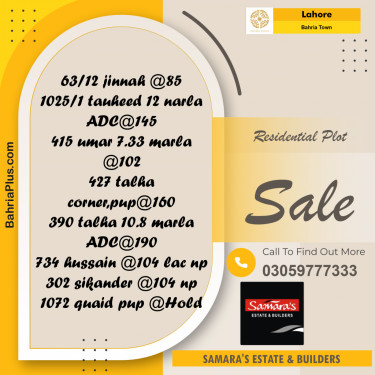 Residential Plot for Sale in Bahria Town, Lahore - (BP-187824)