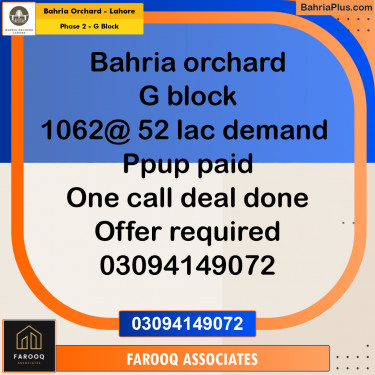 Residential Plot for Sale in Phase 2 - G Block -  Bahria Orchard, Lahore - (BP-187869)