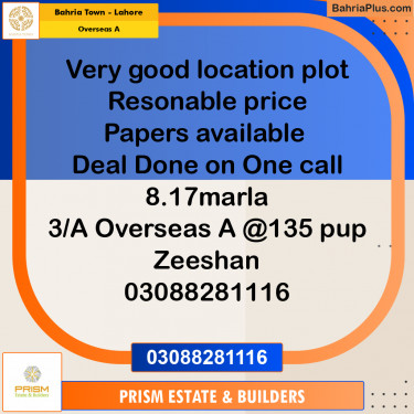 Residential Plot for Sale in Overseas A -  Bahria Town, Lahore - (BP-187955)