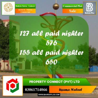 Commercial Plot for Sale in Sector E - Nishtar Commercial -  Bahria Town, Lahore - (BP-187984)