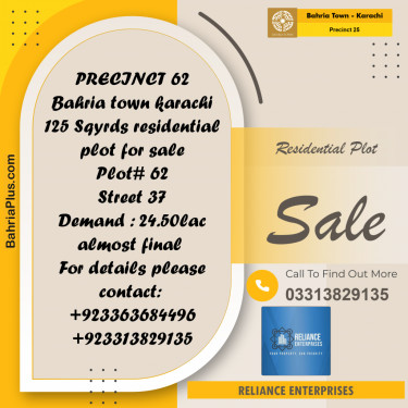 125 Sq. Yards Residential Plot for Sale in Precinct 25 -  Bahria Town, Karachi - (BP-187997)