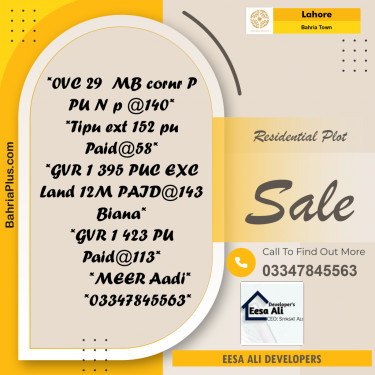 Residential Plot for Sale in Bahria Town, Lahore - (BP-188075)