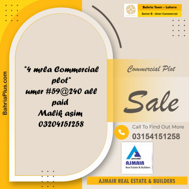 Commercial Plot for Sale in Sector B - Umer Commercial -  Bahria Town, Lahore - (BP-188105)