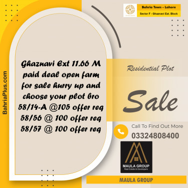 Residential Plot for Sale in Sector F - Ghaznavi Ext. Block -  Bahria Town, Lahore - (BP-188113)