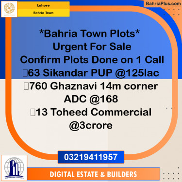 Residential Plot for Sale in Bahria Town, Lahore - (BP-188211)