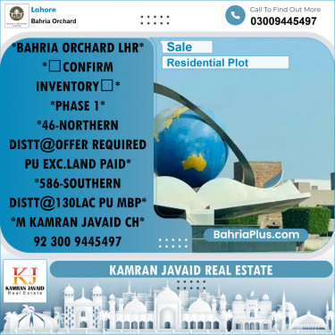 Residential Plot for Sale in Bahria Orchard, Lahore - (BP-188242)