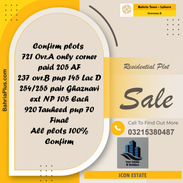 Residential Plot for Sale in Overseas B -  Bahria Town, Lahore - (BP-188276)