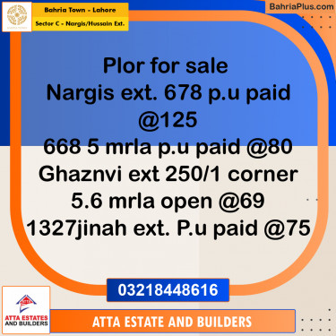 Residential Plot for Sale in Sector C - Nargis/Hussain Ext. -  Bahria Town, Lahore - (BP-188304)