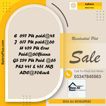 10 Marla Residential Plot for Sale in Bahria Town, Lahore - (BP-188318)