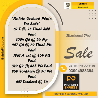 Residential Plot for Sale in Bahria Orchard, Lahore - (BP-188383)