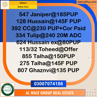 Residential Plot for Sale in Bahria Town, Lahore - (BP-188443)