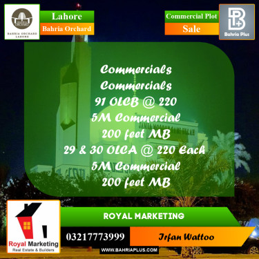 Commercial Plot for Sale in Bahria Orchard, Lahore - (BP-188486)