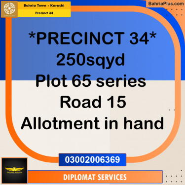 250 Sq. Yards Residential Plot for Sale in Precinct 34 -  Bahria Town, Karachi - (BP-188520)