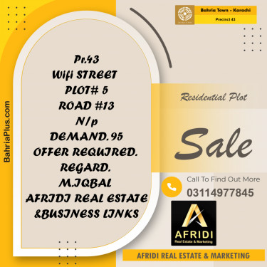 500 Sq. Yards Residential Plot for Sale in Precinct 43 -  Bahria Town, Karachi - (BP-188635)