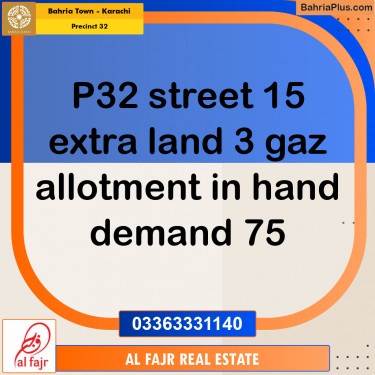 250 Sq. Yards Residential Plot for Sale in Precinct 32 -  Bahria Town, Karachi - (BP-188639)