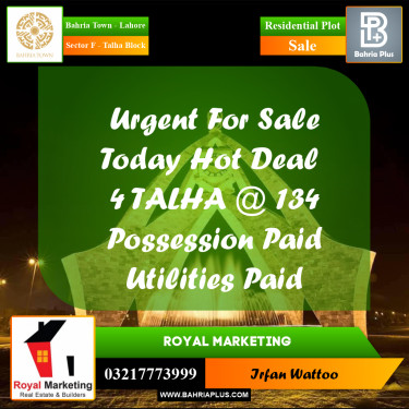 Residential Plot for Sale in Sector F - Talha Block -  Bahria Town, Lahore - (BP-188694)