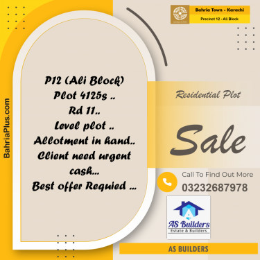 125 Sq. Yards Residential Plot for Sale in Precinct 12 - Ali Block -  Bahria Town, Karachi - (BP-188773)