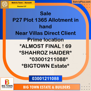 Residential Plot for Sale in Precinct 27 -  Bahria Town, Karachi - (BP-188842)