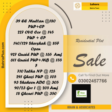Residential Plot for Sale in Bahria Town, Lahore - (BP-188850)