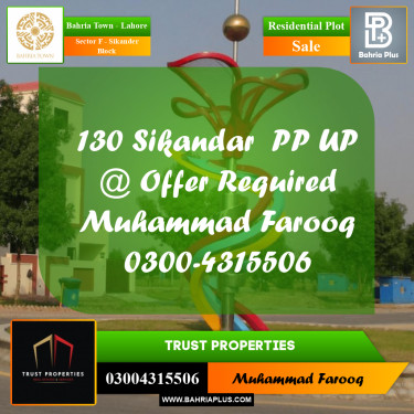 Residential Plot for Sale in Sector F - Sikander Block -  Bahria Town, Lahore - (BP-188886)