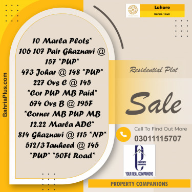 Residential Plot for Sale in Bahria Town, Lahore - (BP-188940)