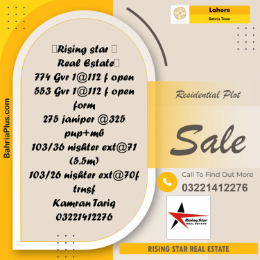 Residential Plot for Sale in Bahria Town, Lahore - (BP-188944)