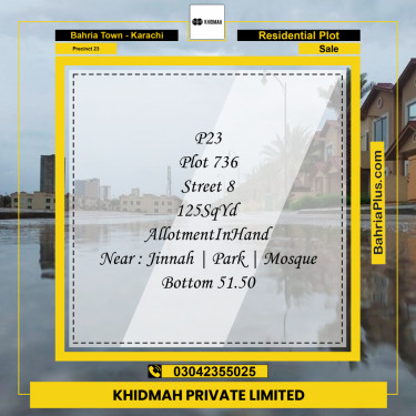 125 Sq. Yards Residential Plot for Sale in Precinct 23 -  Bahria Town, Karachi - (BP-189003)
