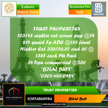 Residential Plot for Sale in Bahria Town, Lahore - (BP-189049)