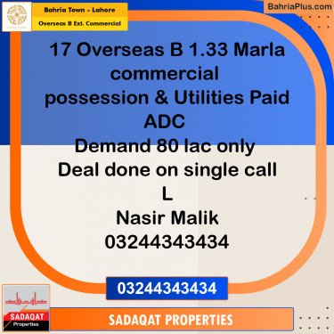 Commercial Plot for Sale in Overseas B Ext. Commercial -  Bahria Town, Lahore - (BP-189054)