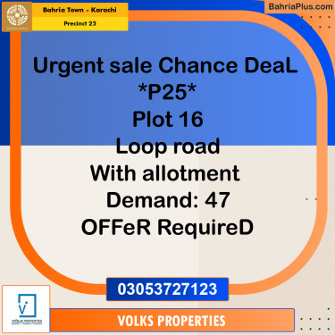 125 Sq. Yards Residential Plot for Sale in Precinct 25 -  Bahria Town, Karachi - (BP-189210)