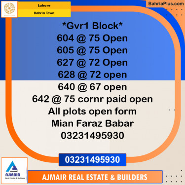 Residential Plot for Sale in Bahria Town, Lahore - (BP-189227)