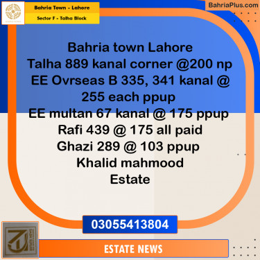 Residential Plot for Sale in Sector F - Talha Block -  Bahria Town, Lahore - (BP-189229)