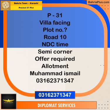 Residential Plot for Sale in Precinct 31 Plot -  Bahria Town, Karachi - (BP-189262)