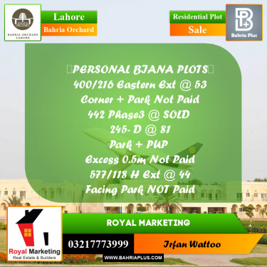 Residential Plot for Sale in Bahria Orchard, Lahore - (BP-189276)
