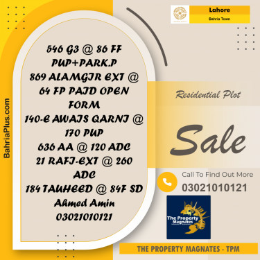 Residential Plot for Sale in Bahria Town, Lahore - (BP-189278)