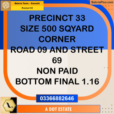 Residential Plot for Sale in Precinct 33 -  Bahria Town, Karachi - (BP-189386)