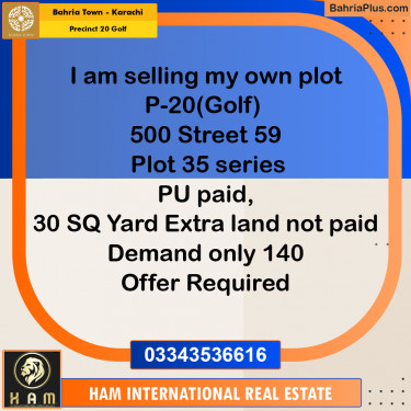 500 Sq. Yards Residential Plot for Sale in Precinct 20 Golf -  Bahria Town, Karachi - (BP-189404)