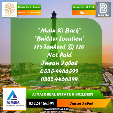 Residential Plot for Sale in Sector F - Tauheed Block -  Bahria Town, Lahore - (BP-189438)