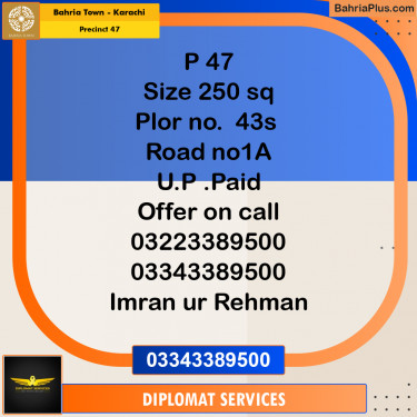 250 Sq. Yards Residential Plot for Sale in Precinct 47 -  Bahria Town, Karachi - (BP-189501)