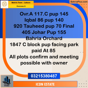 Residential Plot for Sale in Overseas A -  Bahria Town, Lahore - (BP-189505)