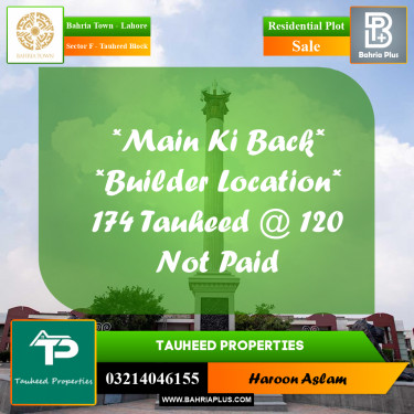 Residential Plot for Sale in Sector F - Tauheed Block -  Bahria Town, Lahore - (BP-189506)