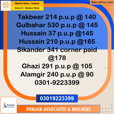 Residential Plot for Sale in Sector B - Takbeer Block -  Bahria Town, Lahore - (BP-189617)