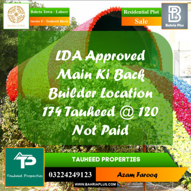 Residential Plot for Sale in Sector F - Tauheed Block -  Bahria Town, Lahore - (BP-189627)