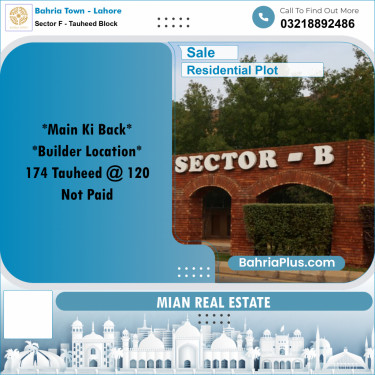 Residential Plot for Sale in Sector F - Tauheed Block -  Bahria Town, Lahore - (BP-189645)