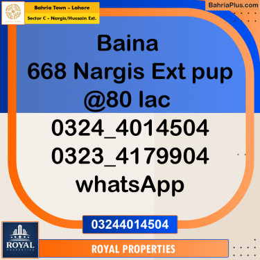 Residential Plot for Sale in Sector C - Nargis/Hussain Ext. -  Bahria Town, Lahore - (BP-189666)