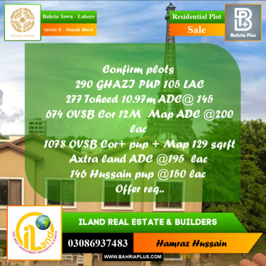 Residential Plot for Sale in Sector E - Jinnah Block -  Bahria Town, Lahore - (BP-189816)