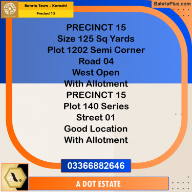 125 Sq. Yards Residential Plot for Sale in Precinct 15 -  Bahria Town, Karachi - (BP-190018)