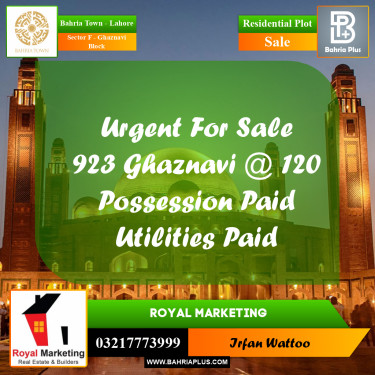 Residential Plot for Sale in Sector F - Ghaznavi Block -  Bahria Town, Lahore - (BP-190039)